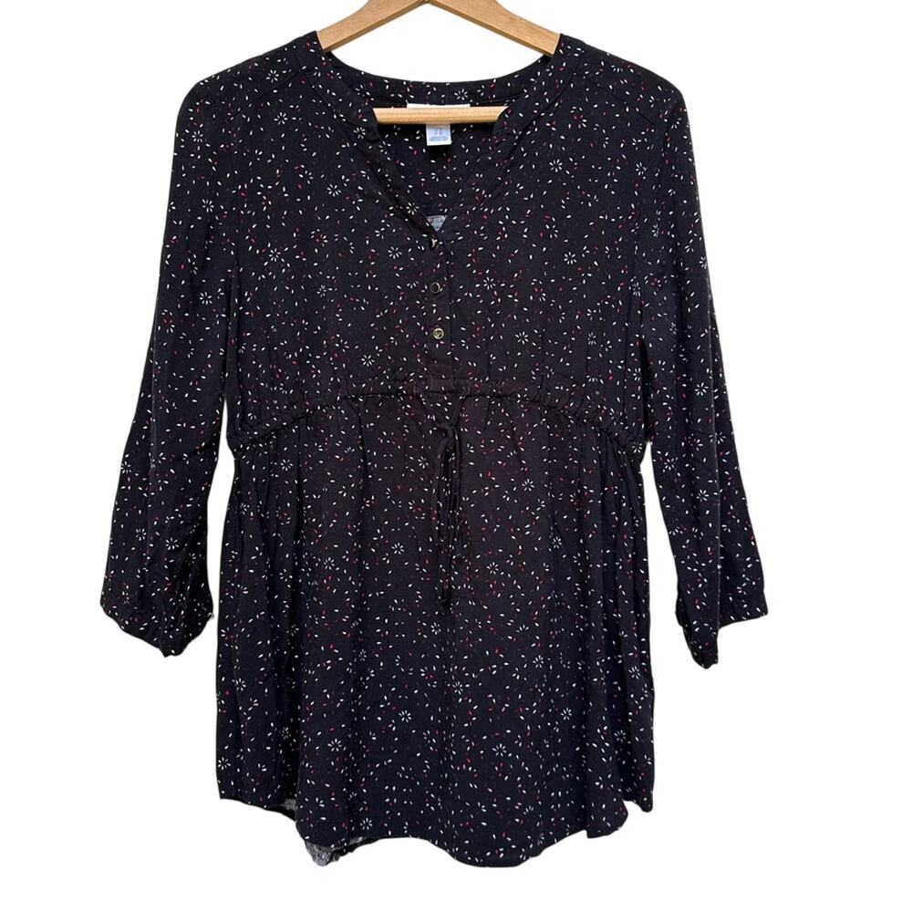 Motherhood Maternity Black 3/4 Sleeve Top Red White Confetti pattern Medium